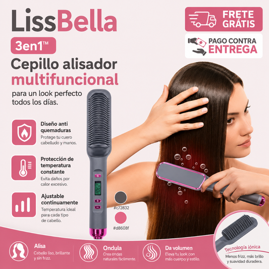 LissBella 3en1™ Cepillo alisador multifuncional para un look perfecto todos los días.
