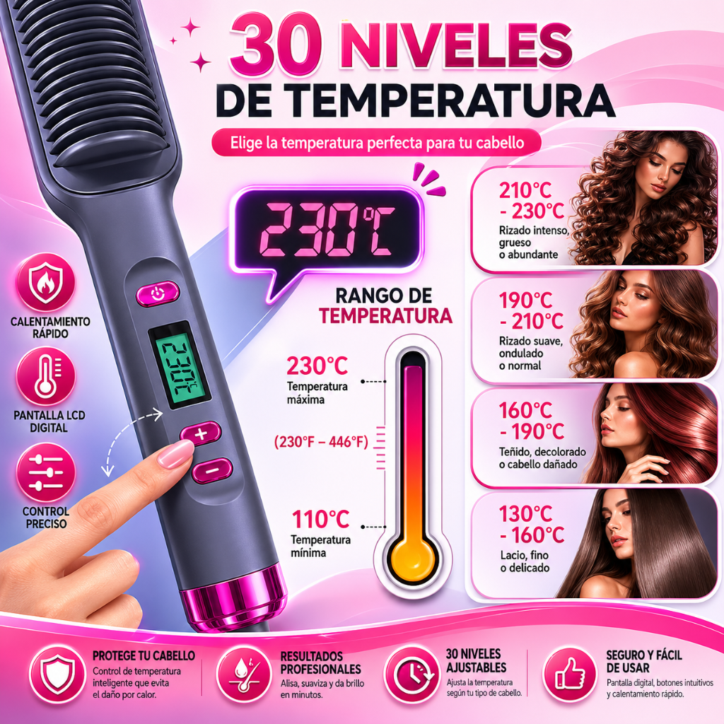 LissBella 3en1™ Cepillo alisador multifuncional para un look perfecto todos los días.