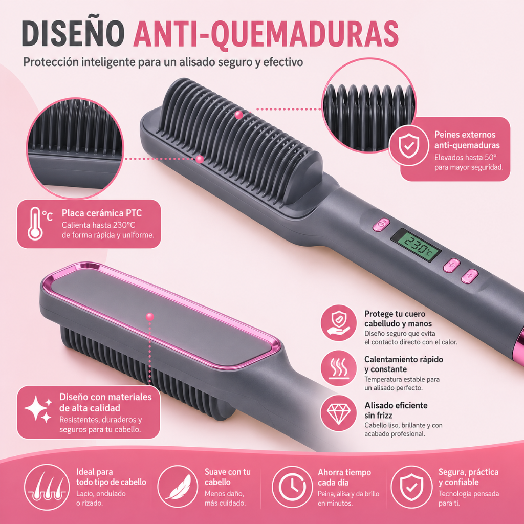 LissBella 3en1™ Cepillo alisador multifuncional para un look perfecto todos los días.