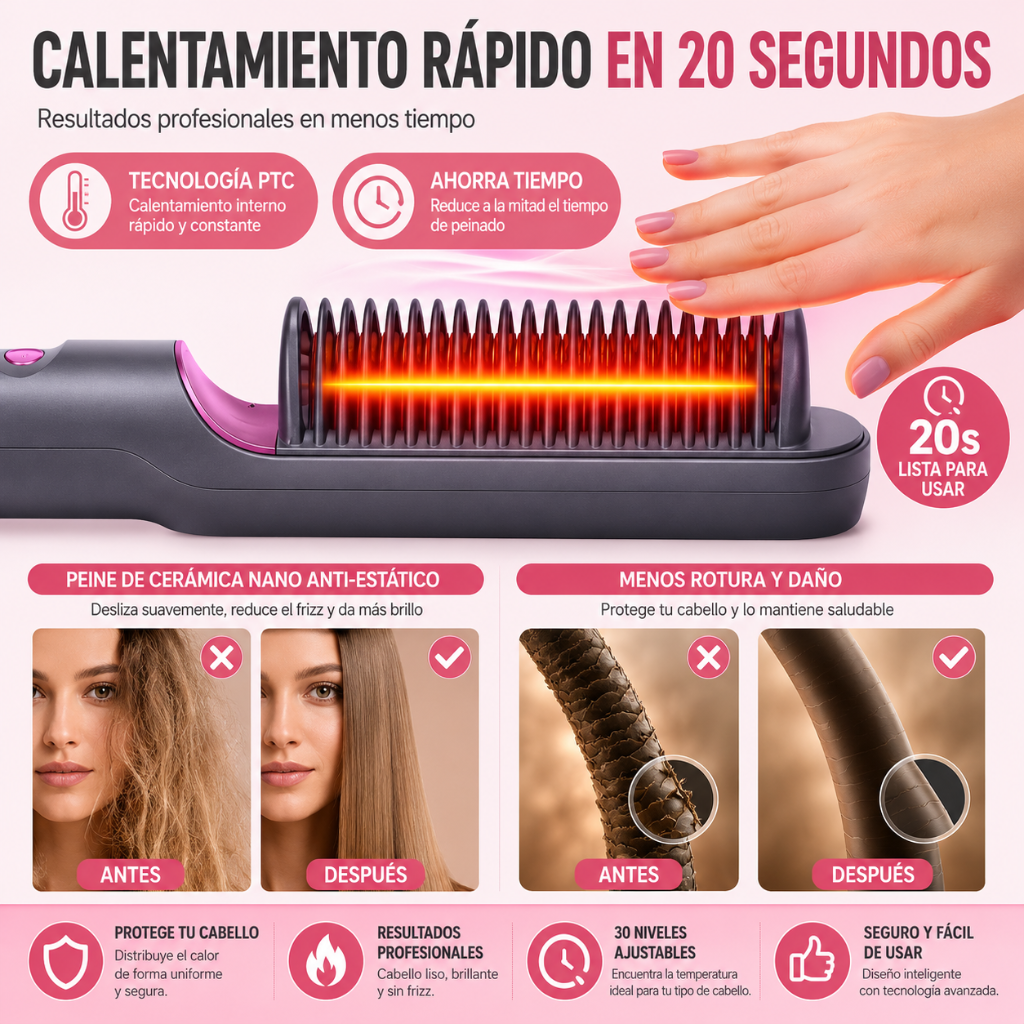 LissBella 3en1™ Cepillo alisador multifuncional para un look perfecto todos los días.