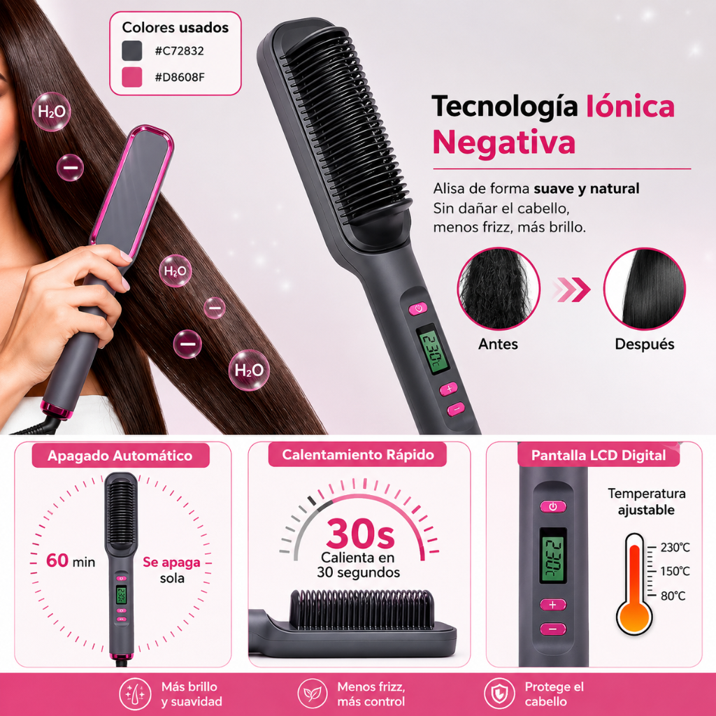 LissBella 3en1™ Cepillo alisador multifuncional para un look perfecto todos los días.